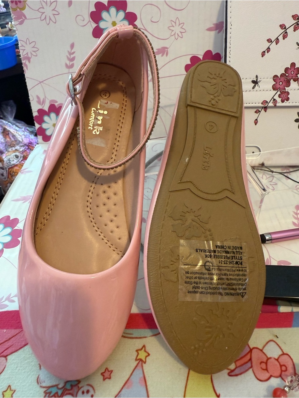 Pink Ankle-Strap Ballet Flats Dress shoes